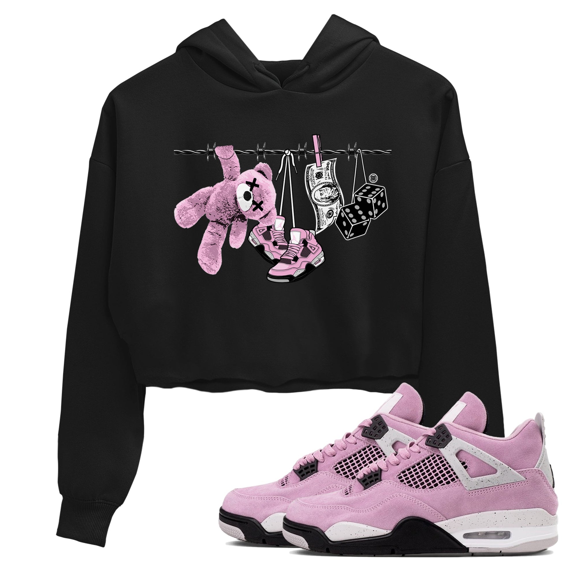 4s Retro Orchid shirts to match jordans Clothesline sneaker match tees Air Jordan 4 WMNS Orchid match shoes to clothes SNRT Sneaker Tees unisex cotton Black 1 crop tee