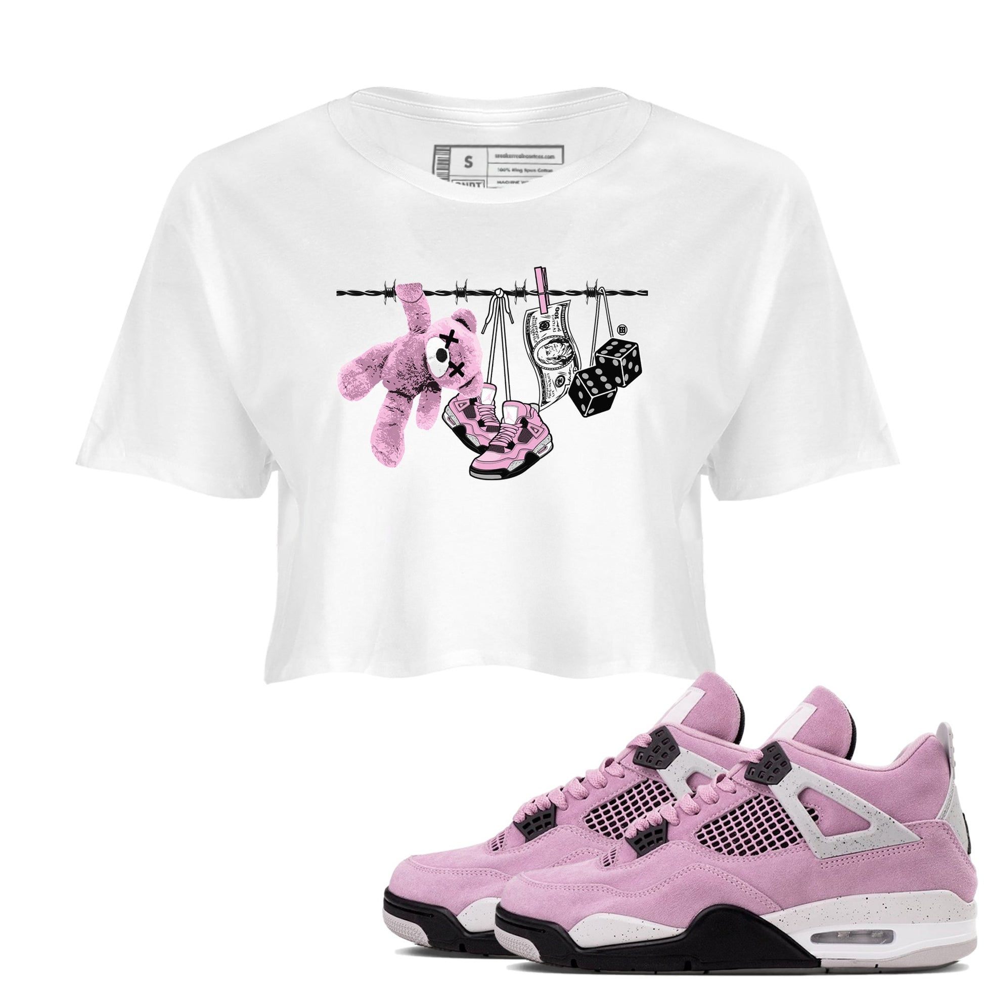 4s Retro Orchid shirts to match jordans Clothesline sneaker match tees Air Jordan 4 WMNS Orchid match shoes to clothes SNRT Sneaker Tees unisex cotton White 1 crop tee