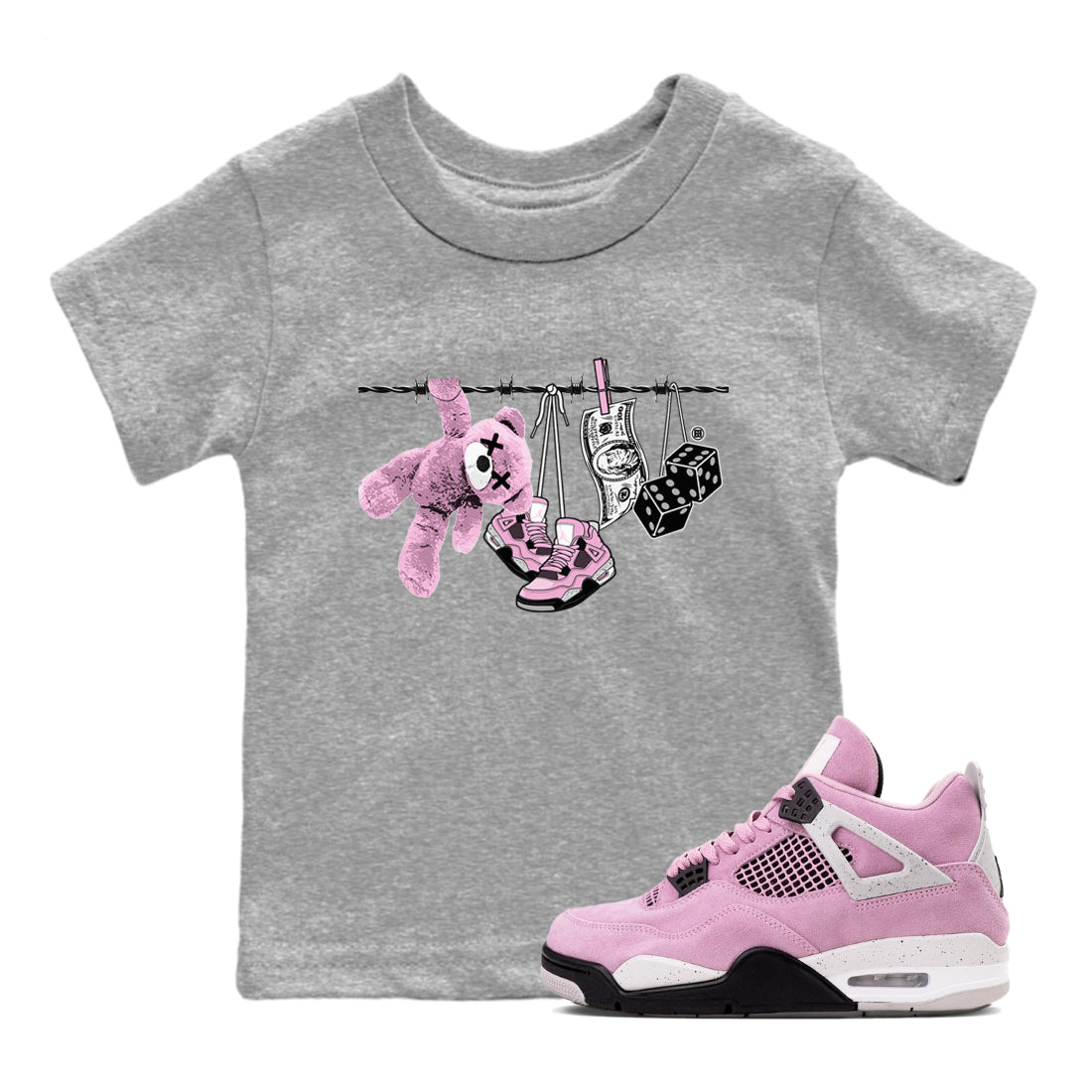 4s Retro Orchid shirts to match jordans Clothesline sneaker match tees Air Jordan 4 WMNS Orchid match shoes to clothes SNRT Sneaker Tees Youth Baby Heather Grey 1 tee