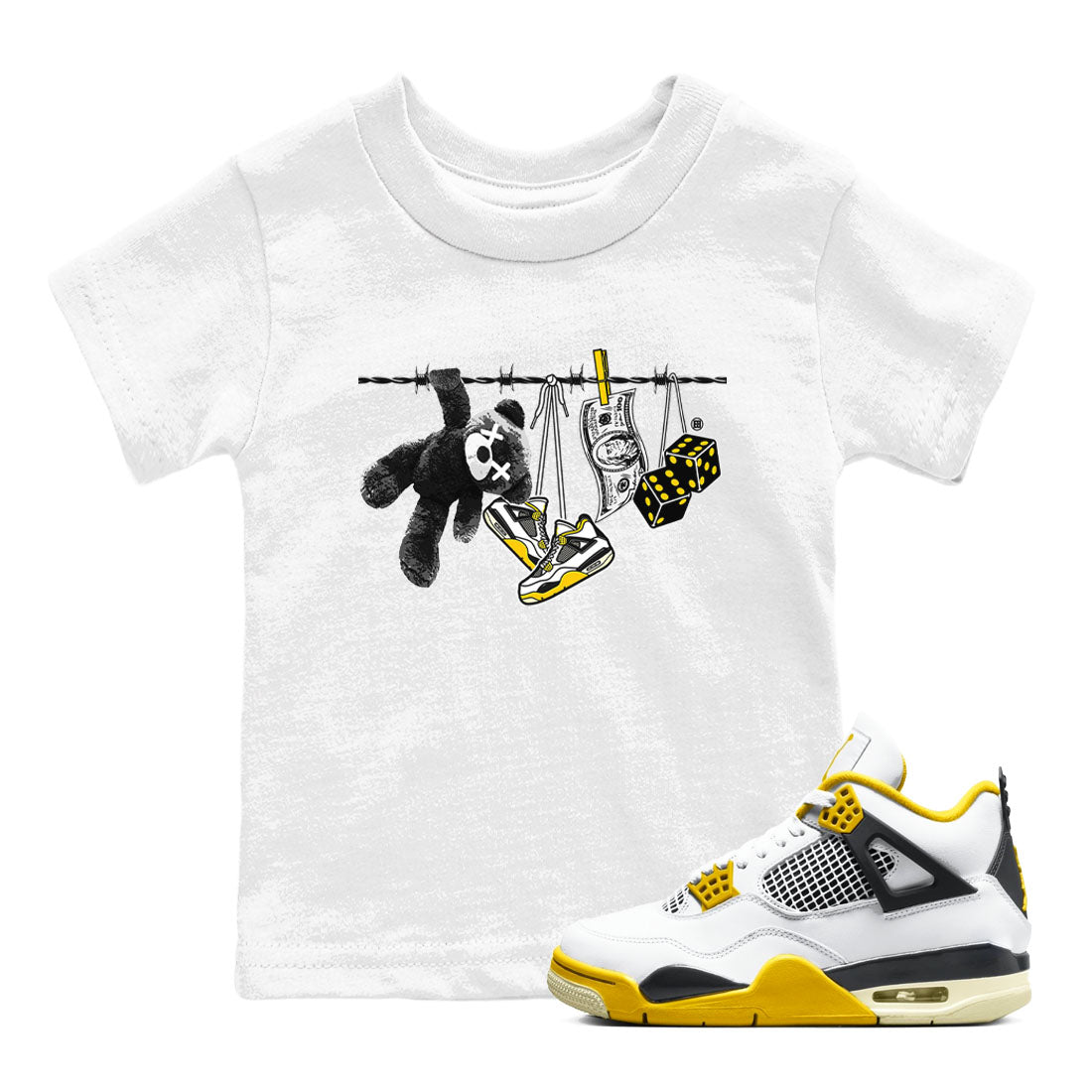 Air Jordan 4 Vivid Sulfur shirt to match jordans Clothesline sneaker tees 4s Vivid Sulfur SNRT sneaker release tees baby toddler White 1 cotton Shirt
