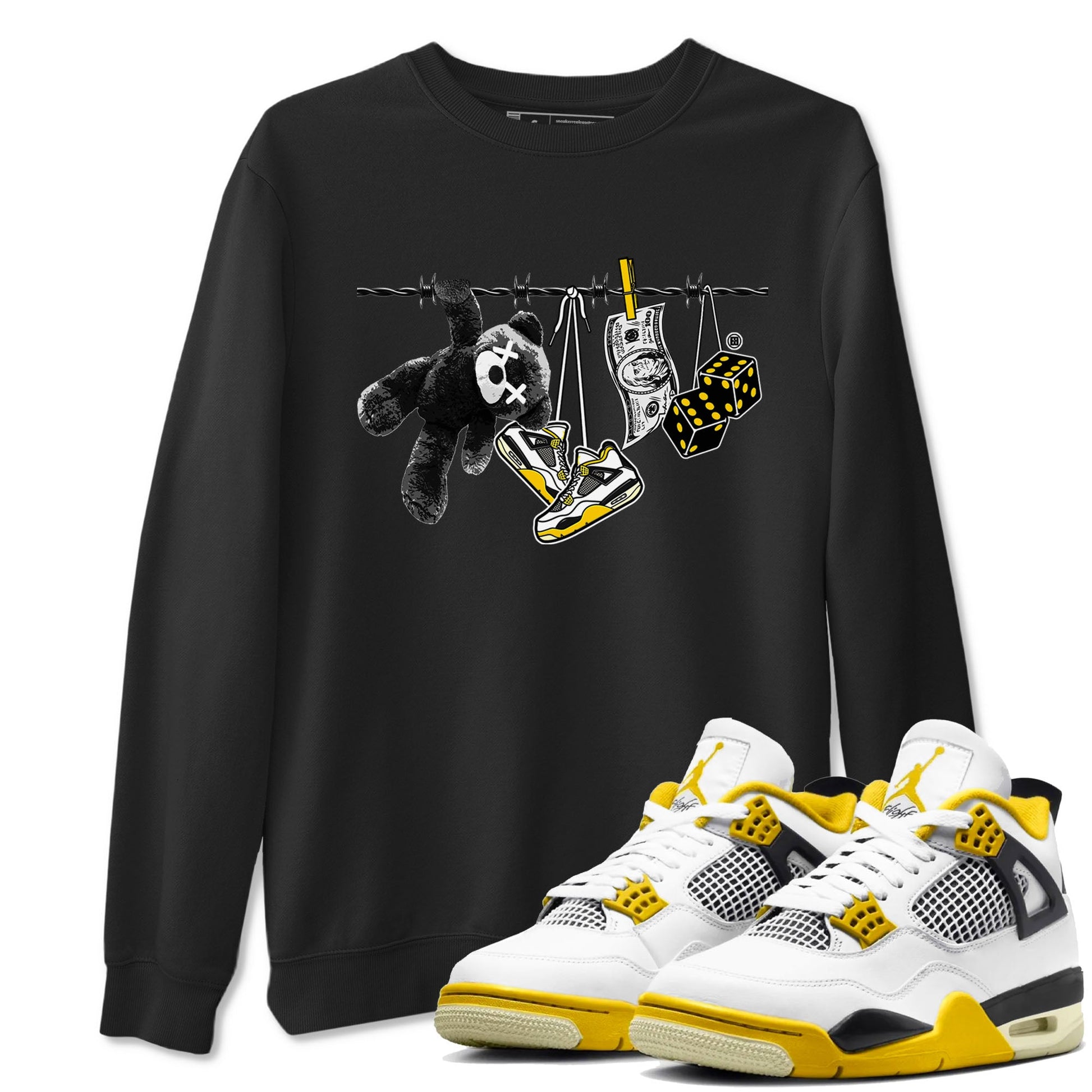 Air Jordan 4 Vivid Sulfur shirt to match jordans Clothesline sneaker tees 4s Vivid Sulfur SNRT Sneaker Release Tees unisex cotton Black 1 crew neck shirt