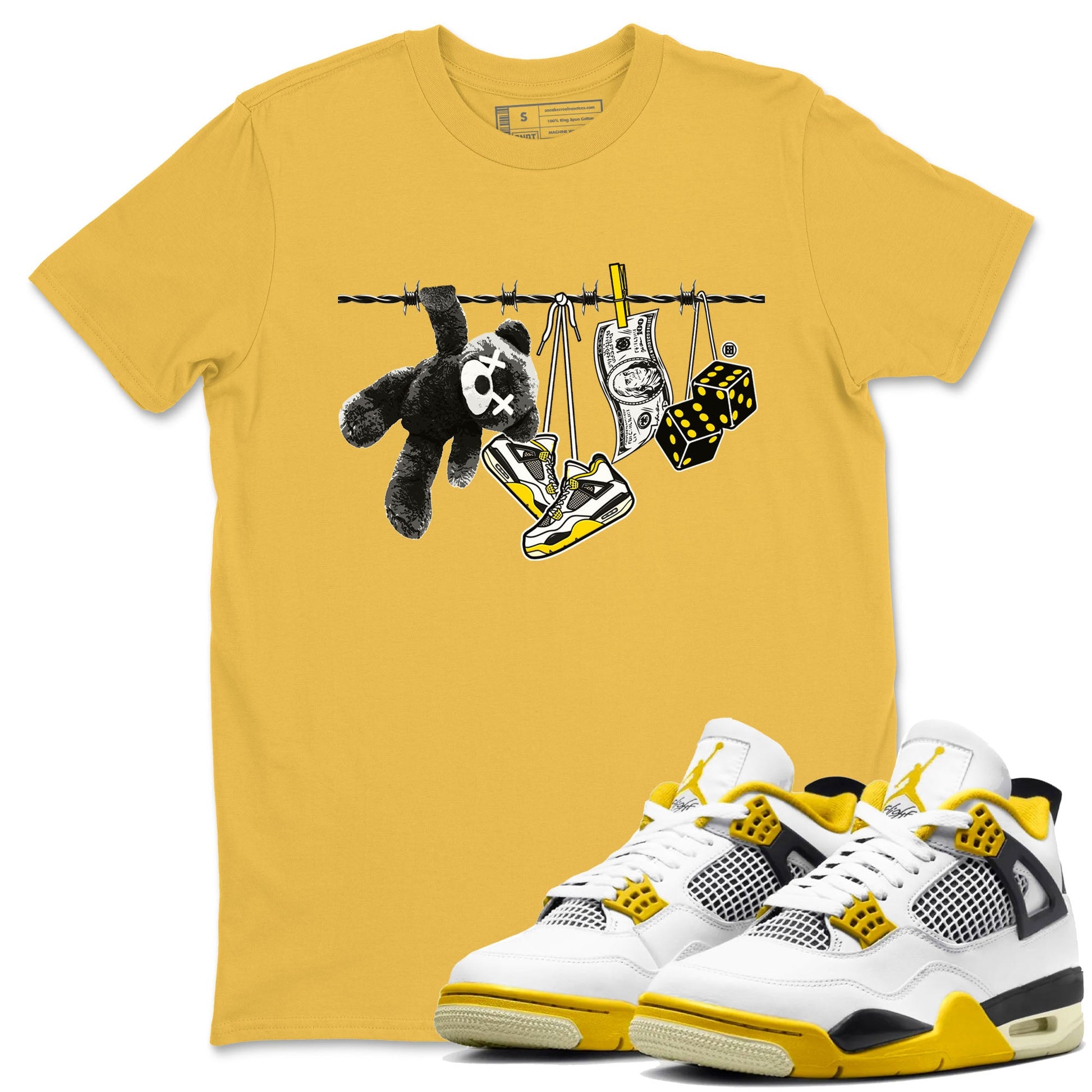 Air Jordan 4 Vivid Sulfur shirt to match jordans Clothesline sneaker tees 4s Vivid Sulfur SNRT Sneaker Release Tees unisex cotton Daisy 1 crew neck shirt