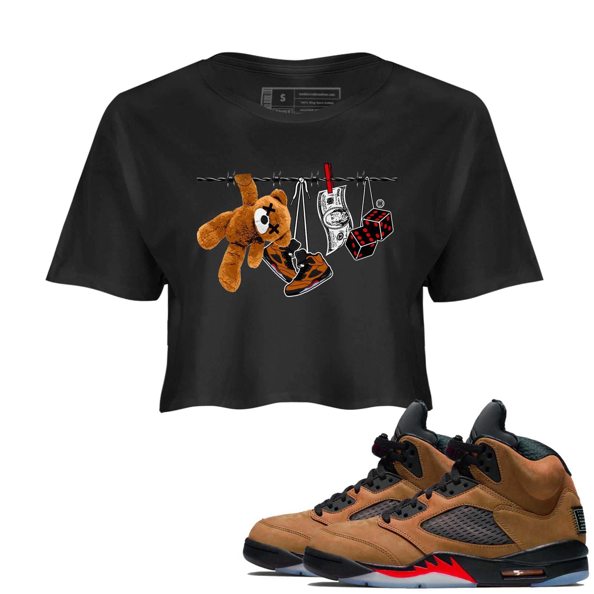 5s Archaeo Brown shirts to match jordans Clothesline sneaker match tees Air Jordan 5 Archaeo Brown match shoes to clothes SNRT Sneaker Tees unisex cotton Black 1 crop tee