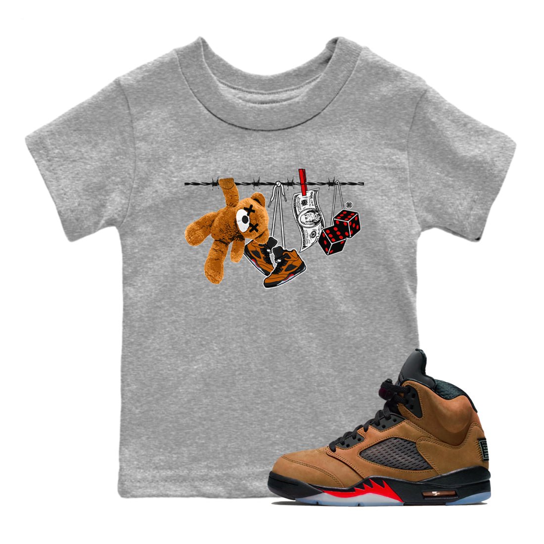 5s Archaeo Brown shirts to match jordans Clothesline sneaker match tees Air Jordan 5 Archaeo Brown match shoes to clothes SNRT Sneaker Tees Youth Baby Heather Grey 1 tee