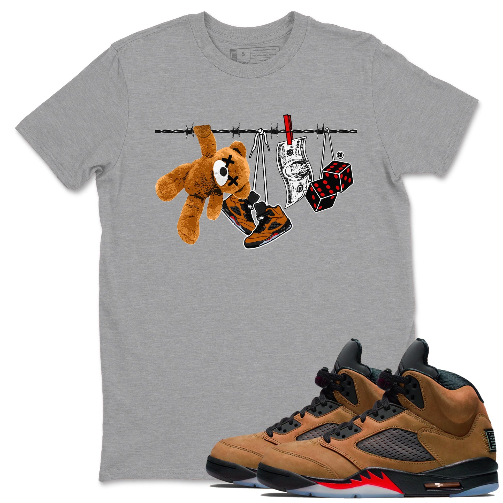 5s Archaeo Brown shirts to match jordans Clothesline sneaker match tees Air Jordan 5 Archaeo Brown match shoes to clothes SNRT Sneaker Tees unisex cotton Heather Grey 1 shirts