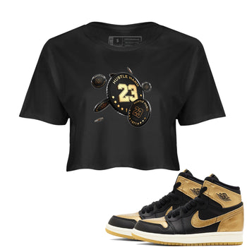 1s Black Metallic Gold shirts to match jordans Coin Drop sneaker match tees Air Jordan 1 Black Metallic Gold SNRT Sneaker Tees streetwear brand Black 1 crop tee
