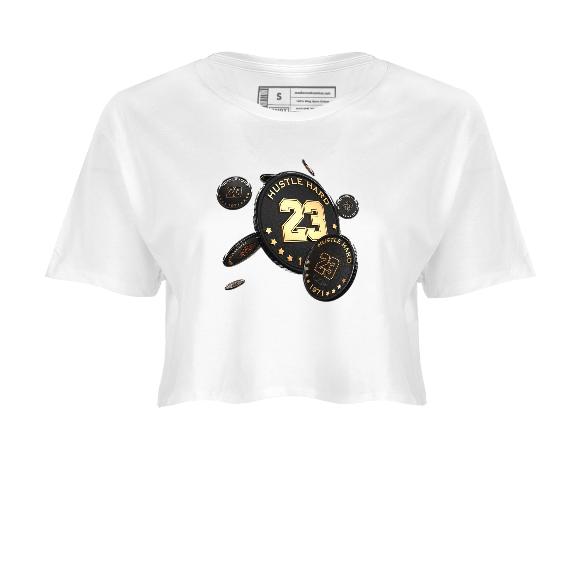 1s Black Metallic Gold shirts to match jordans Coin Drop sneaker match tees Air Jordan 1 Black Metallic Gold SNRT Sneaker Tees streetwear brand White 2 crop tee