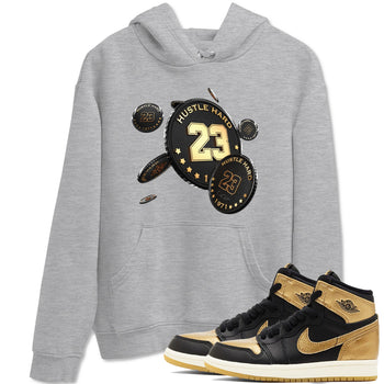 1s Black Metallic Gold shirts to match jordans Coin Drop sneaker match tees Air Jordan 1 Black Metallic Gold SNRT Sneaker Tees streetwear brand Heather Grey 1 unisex cotton tee