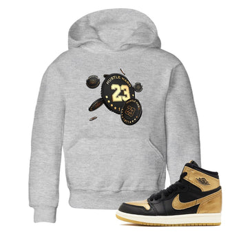 1s Black Metallic Gold shirts to match jordans Coin Drop sneaker match tees Air Jordan 1 Black Metallic Gold SNRT Sneaker Tees streetwear brand Baby and Youth Heather Grey 1 cotton tee