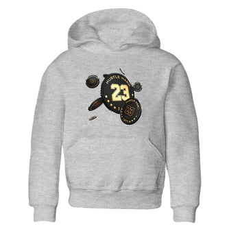 1s Black Metallic Gold shirts to match jordans Coin Drop sneaker match tees Air Jordan 1 Black Metallic Gold SNRT Sneaker Tees streetwear brand Baby and Youth Heather Grey 2 cotton tee