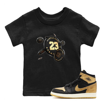 1s Black Metallic Gold shirts to match jordans Coin Drop sneaker match tees Air Jordan 1 Black Metallic Gold SNRT Sneaker Tees streetwear brand Baby and Youth Black 1 cotton tee