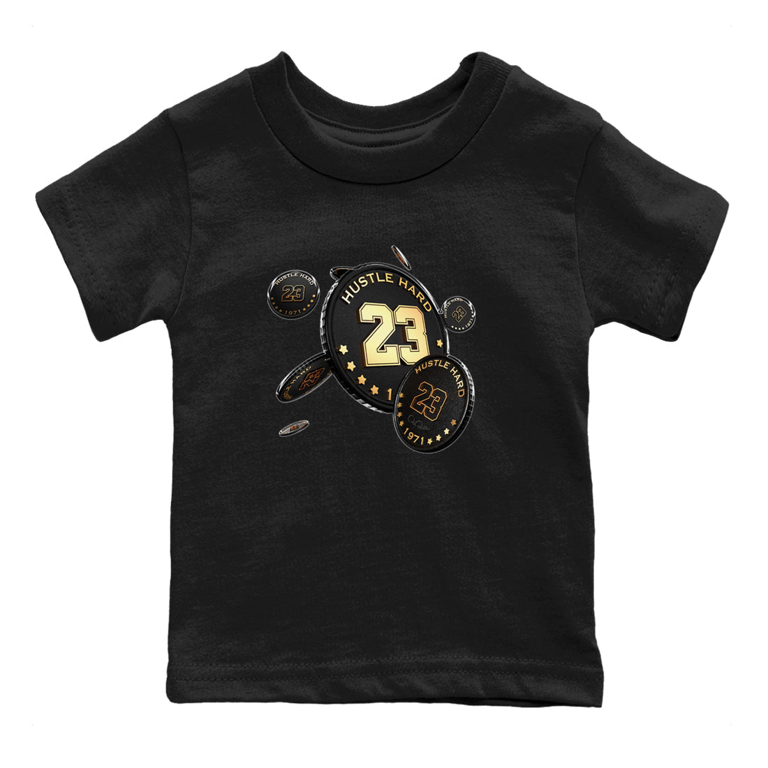 1s Black Metallic Gold shirts to match jordans Coin Drop sneaker match tees Air Jordan 1 Black Metallic Gold SNRT Sneaker Tees streetwear brand Baby and Youth Black 2 cotton tee