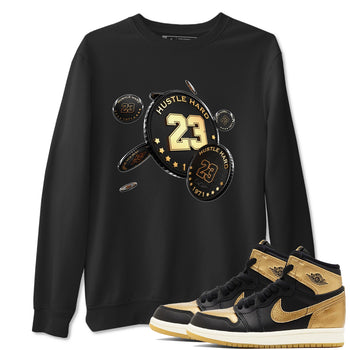 1s Black Metallic Gold shirts to match jordans Coin Drop sneaker match tees Air Jordan 1 Black Metallic Gold SNRT Sneaker Tees streetwear brand Black 1 unisex cotton tee