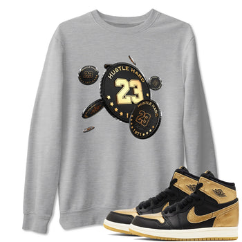 1s Black Metallic Gold shirts to match jordans Coin Drop sneaker match tees Air Jordan 1 Black Metallic Gold SNRT Sneaker Tees streetwear brand Heather Grey 1 unisex cotton tee