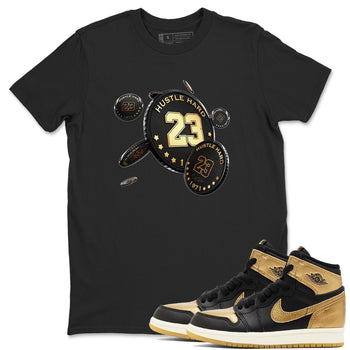 1s Black Metallic Gold shirts to match jordans Coin Drop sneaker match tees Air Jordan 1 Black Metallic Gold SNRT Sneaker Tees streetwear brand Black 1 unisex cotton tee