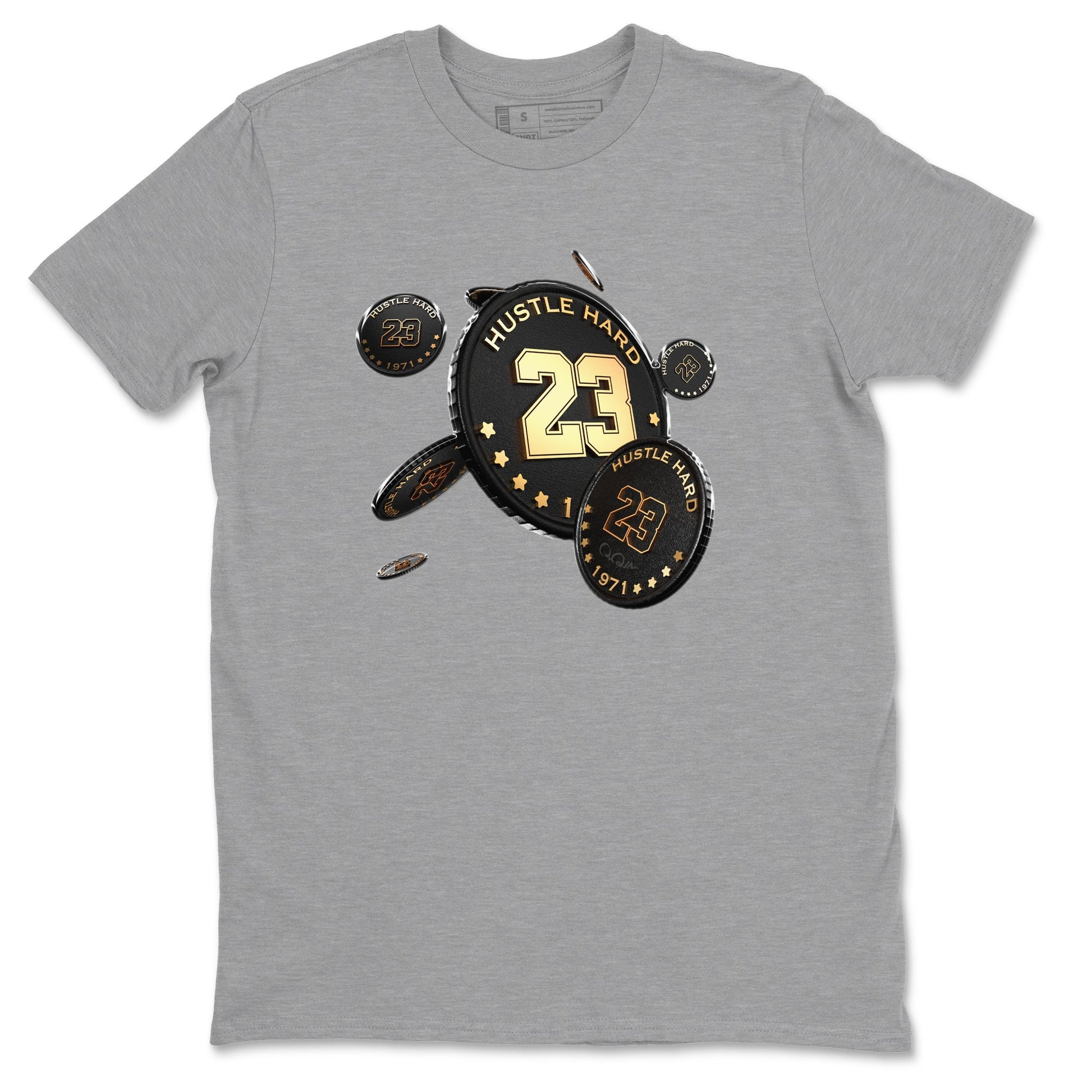 1s Black Metallic Gold shirts to match jordans Coin Drop sneaker match tees Air Jordan 1 Black Metallic Gold SNRT Sneaker Tees streetwear brand Heather Grey 2 unisex cotton tee