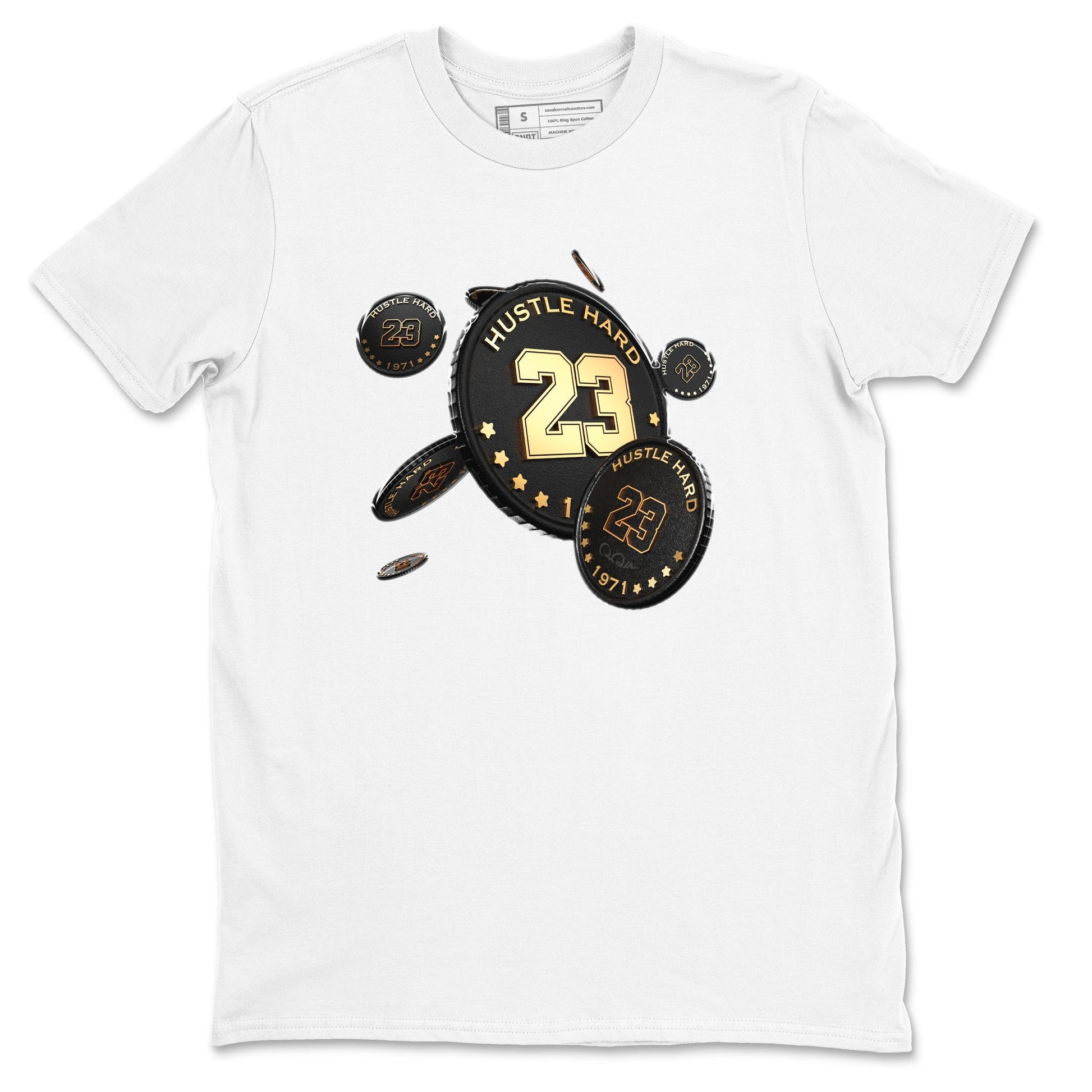 1s Black Metallic Gold shirts to match jordans Coin Drop sneaker match tees Air Jordan 1 Black Metallic Gold SNRT Sneaker Tees streetwear brand White 2 unisex cotton tee