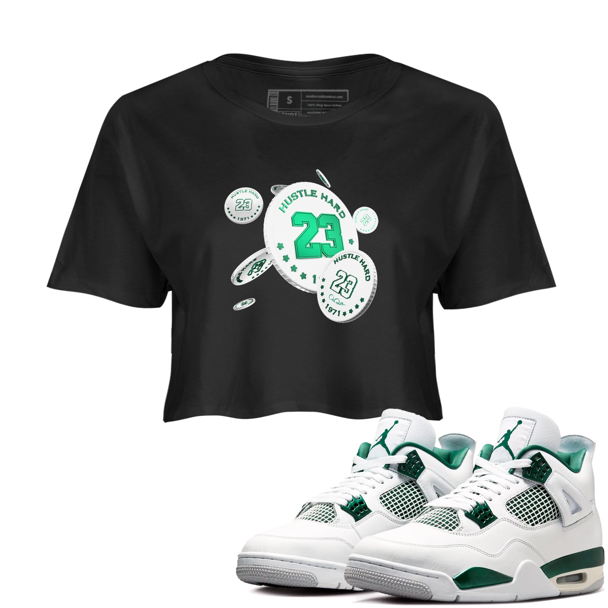 4s Oxidized Green shirts to match jordans Coin Drop sneaker match tees Air Jordan 4 Oxidized Green SNRT Sneaker Tees streetwear brand Black 1 crop tee