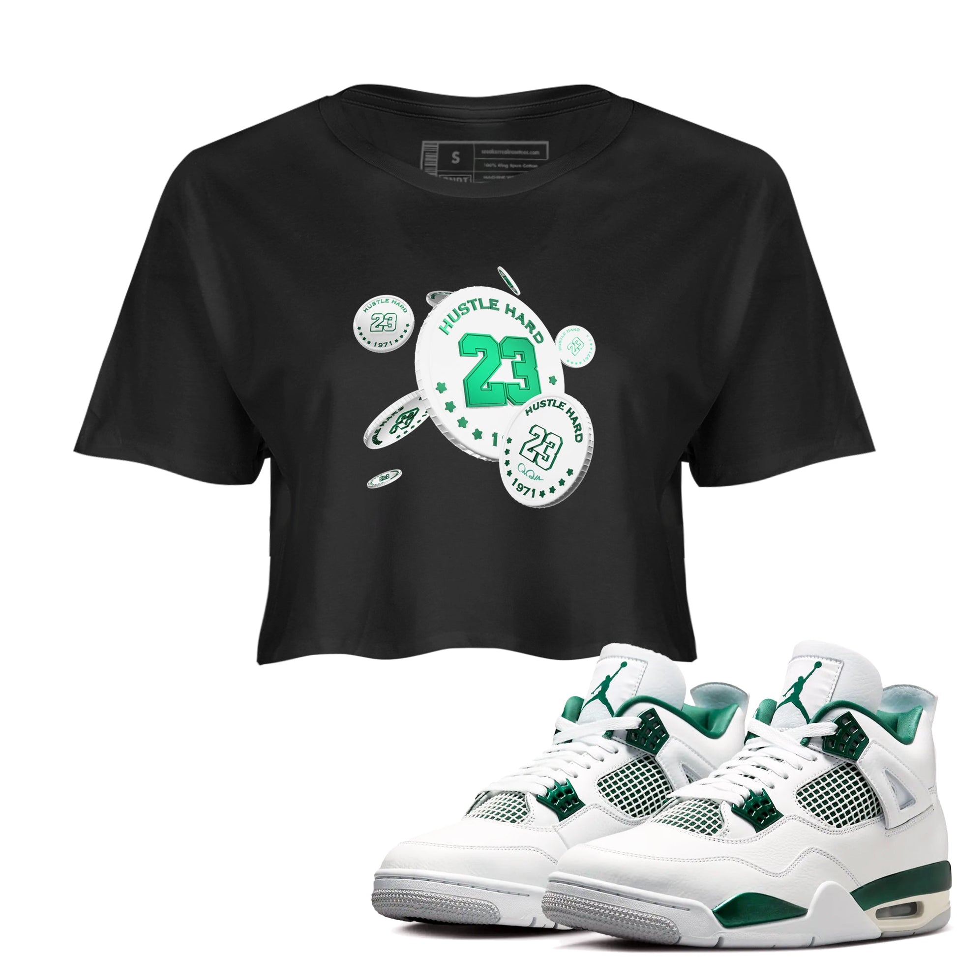 4s Oxidized Green shirts to match jordans Coin Drop sneaker match tees Air Jordan 4 Oxidized Green SNRT Sneaker Tees streetwear brand Black 1 crop tee