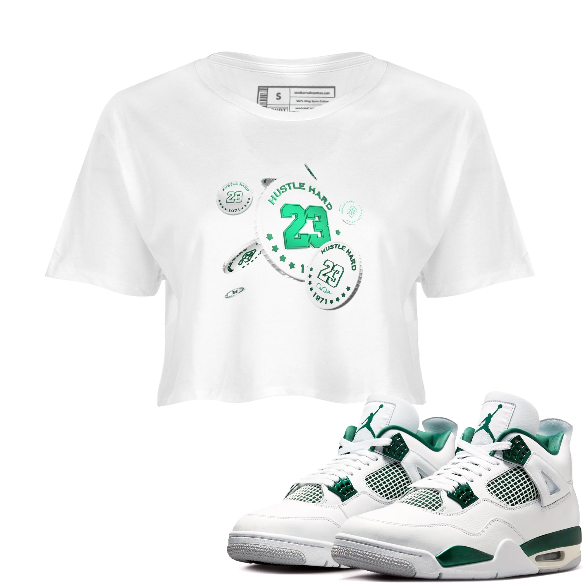 4s Oxidized Green shirts to match jordans Coin Drop sneaker match tees Air Jordan 4 Oxidized Green SNRT Sneaker Tees streetwear brand White 1 crop tee