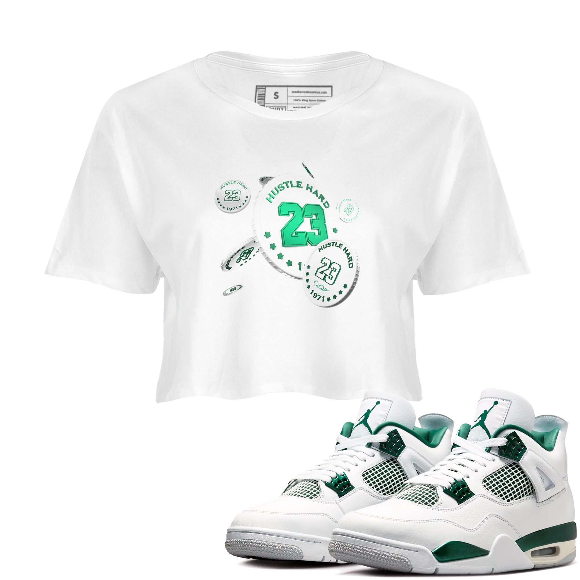4s Oxidized Green shirts to match jordans Coin Drop sneaker match tees Air Jordan 4 Oxidized Green SNRT Sneaker Tees streetwear brand White 1 crop tee