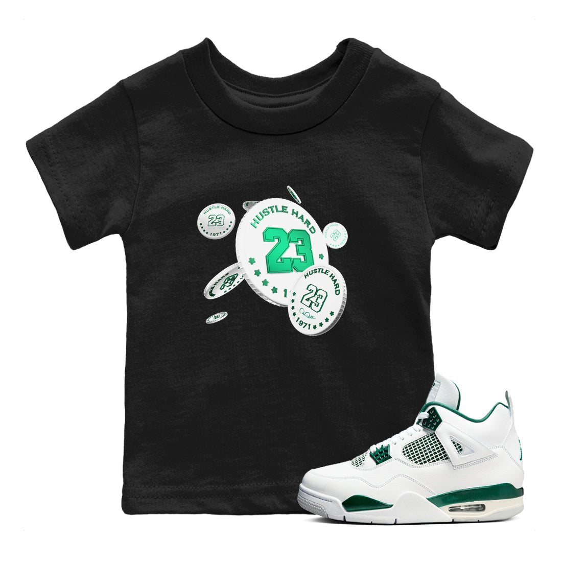 4s Oxidized Green shirts to match jordans Coin Drop sneaker match tees Air Jordan 4 Oxidized Green SNRT Sneaker Tees streetwear brand Baby and Youth Black 1 cotton tee