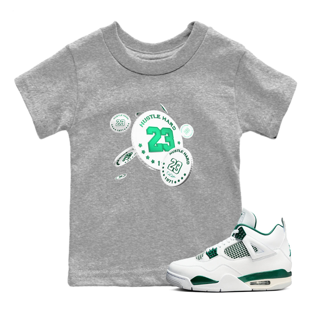 4s Oxidized Green shirts to match jordans Coin Drop sneaker match tees Air Jordan 4 Oxidized Green SNRT Sneaker Tees streetwear brand Baby and Youth Heather Grey 1 cotton tee