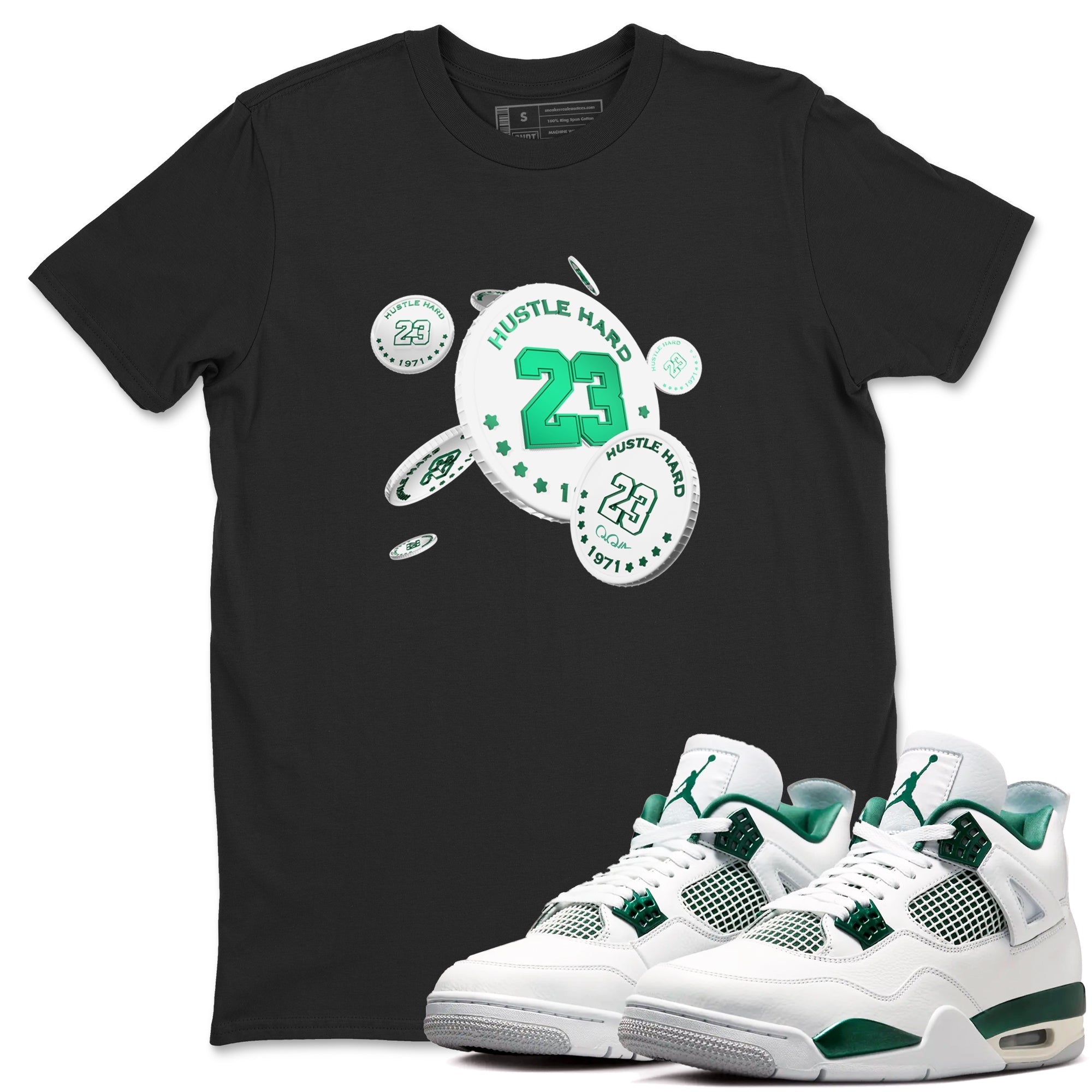 4s Oxidized Green shirts to match jordans Coin Drop sneaker match tees Air Jordan 4 Oxidized Green SNRT Sneaker Tees streetwear brand Black 1 unisex cotton tee