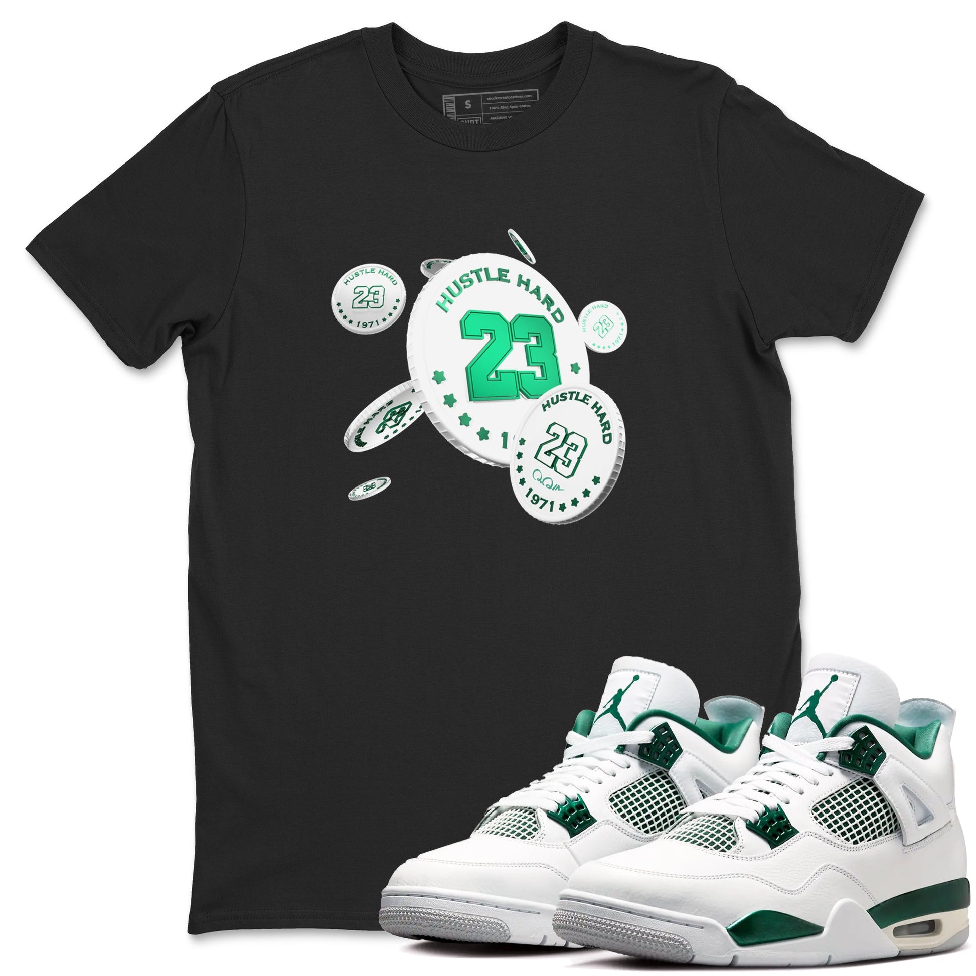 4s Oxidized Green shirts to match jordans Coin Drop sneaker match tees Air Jordan 4 Oxidized Green SNRT Sneaker Tees streetwear brand Black 1 unisex cotton tee