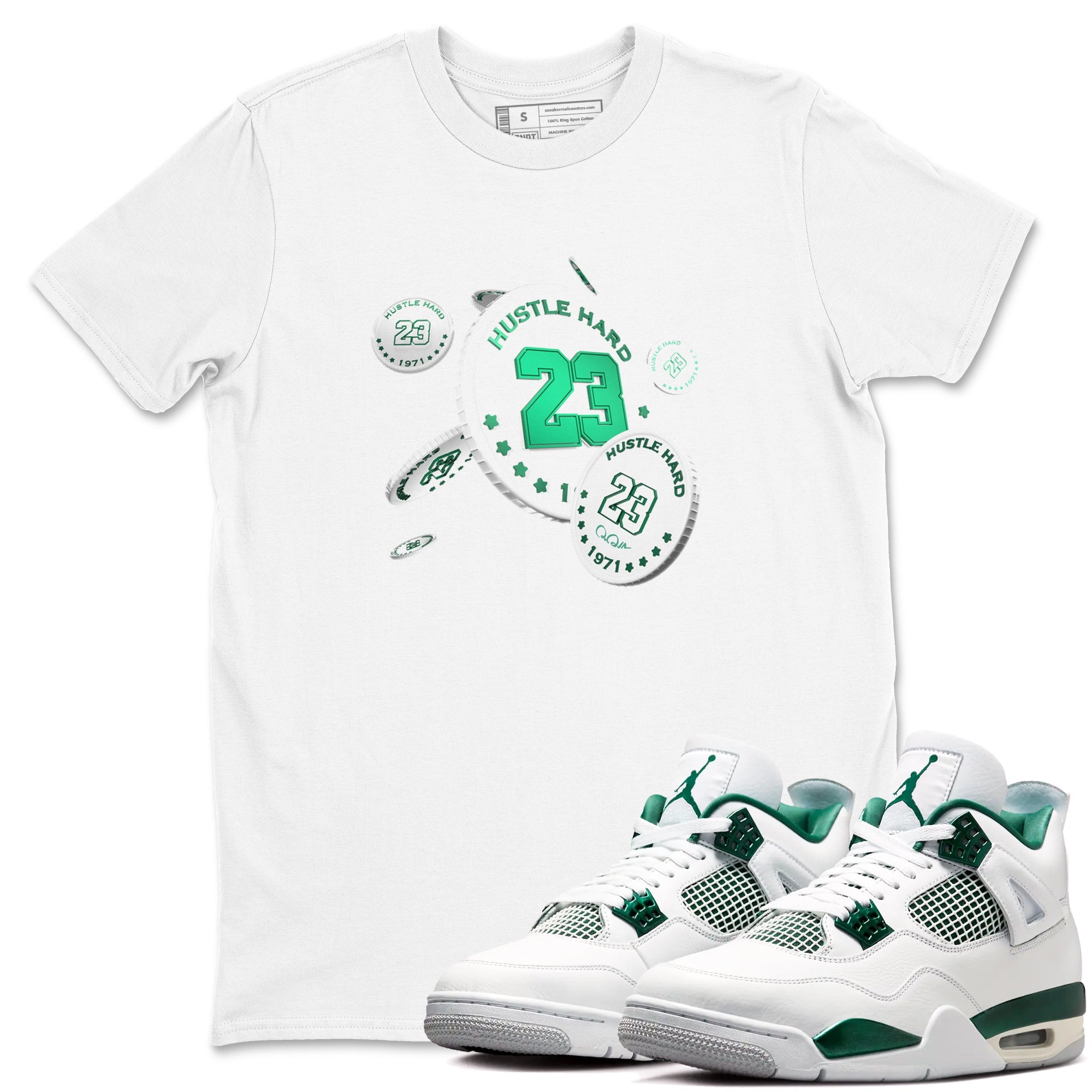 4s Oxidized Green shirts to match jordans Coin Drop sneaker match tees Air Jordan 4 Oxidized Green SNRT Sneaker Tees streetwear brand White 1 unisex cotton tee