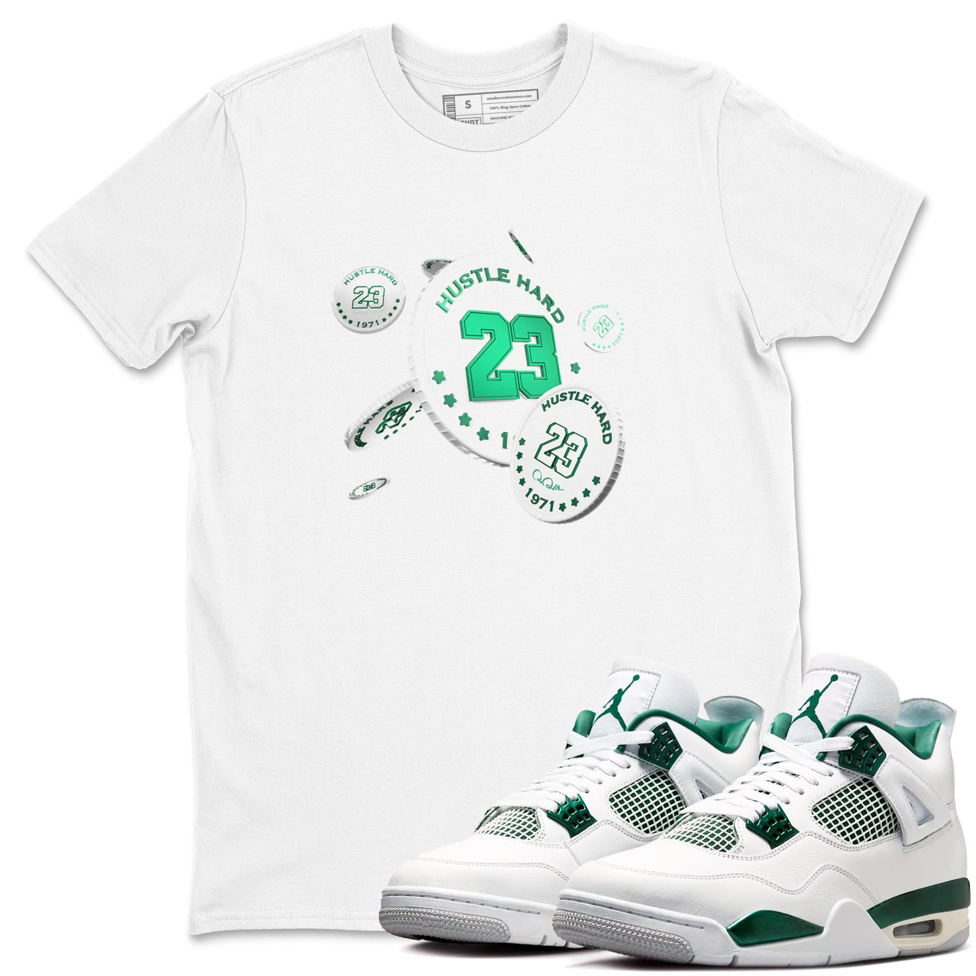 4s Oxidized Green shirts to match jordans Coin Drop sneaker match tees Air Jordan 4 Oxidized Green SNRT Sneaker Tees streetwear brand White 1 unisex cotton tee