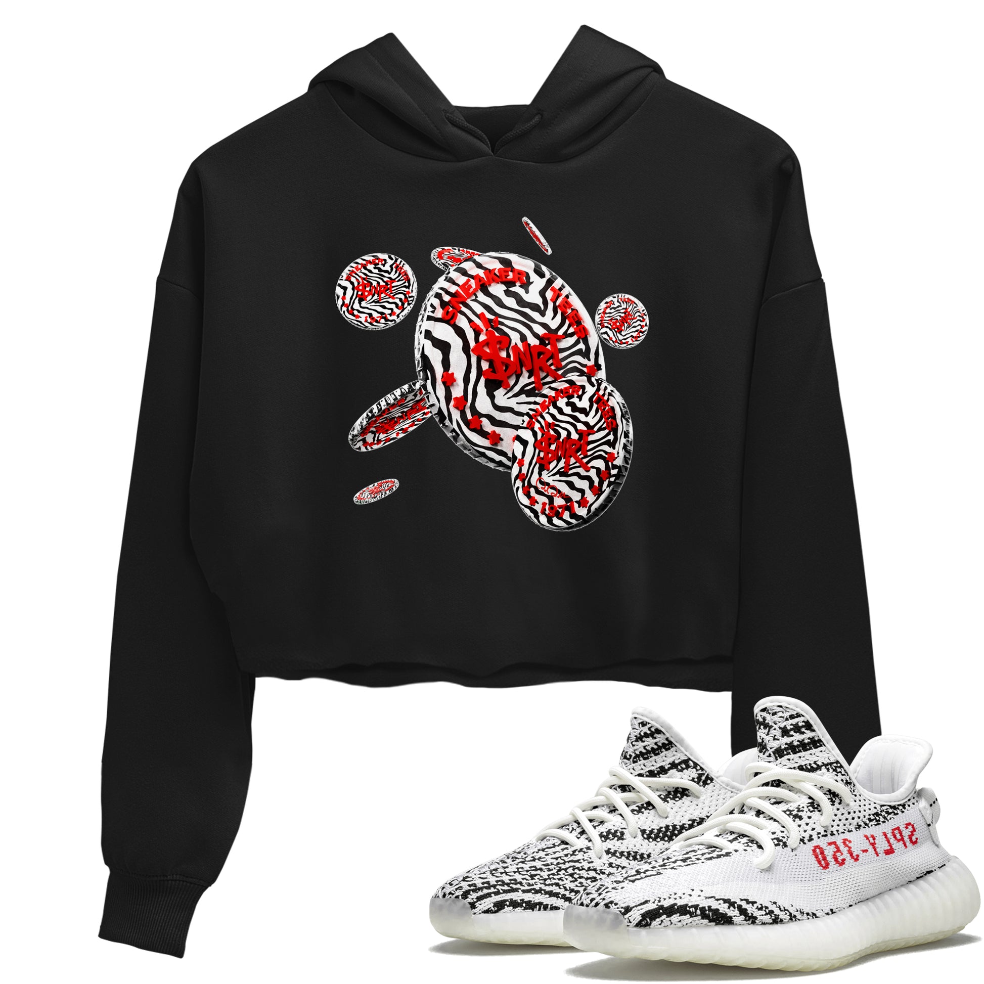 Yeezy 350 Zebra Sneaker Match Tees Coin Drop Sneaker Tees Yeezy Boost 350 V2 Zebra Sneaker Release Tees Women's Shirts Black 1