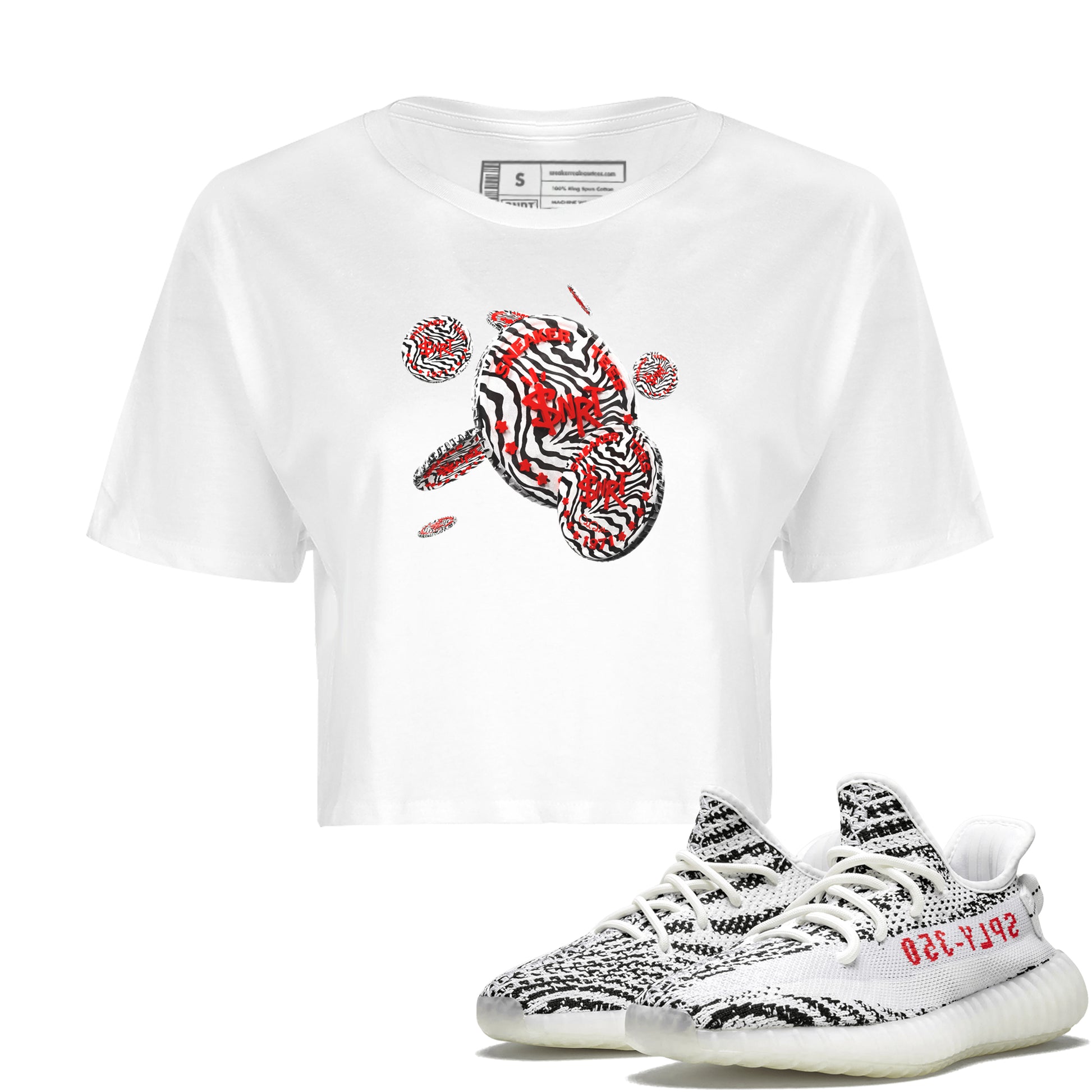 Yeezy 350 Zebra Sneaker Match Tees Coin Drop Sneaker Tees Yeezy Boost 350 V2 Zebra Sneaker Release Tees Women's Shirts White 1