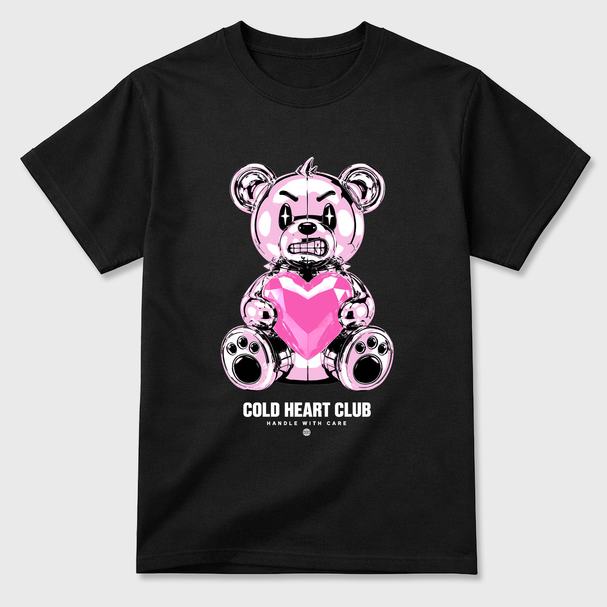 Cold Heart Club Bear Graphic T-Shirt featuring original streetwear artwork designed to match the Air Jordan 6 Playful Pink. Black 2 Graphic T-Shirt.