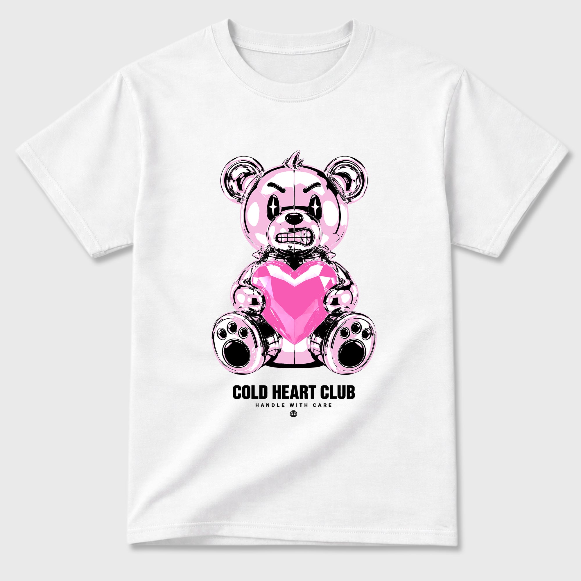 Cold Heart Club Bear Graphic T-Shirt featuring original streetwear artwork designed to match the Air Jordan 6 Playful Pink. White 2 Graphic T-Shirt.