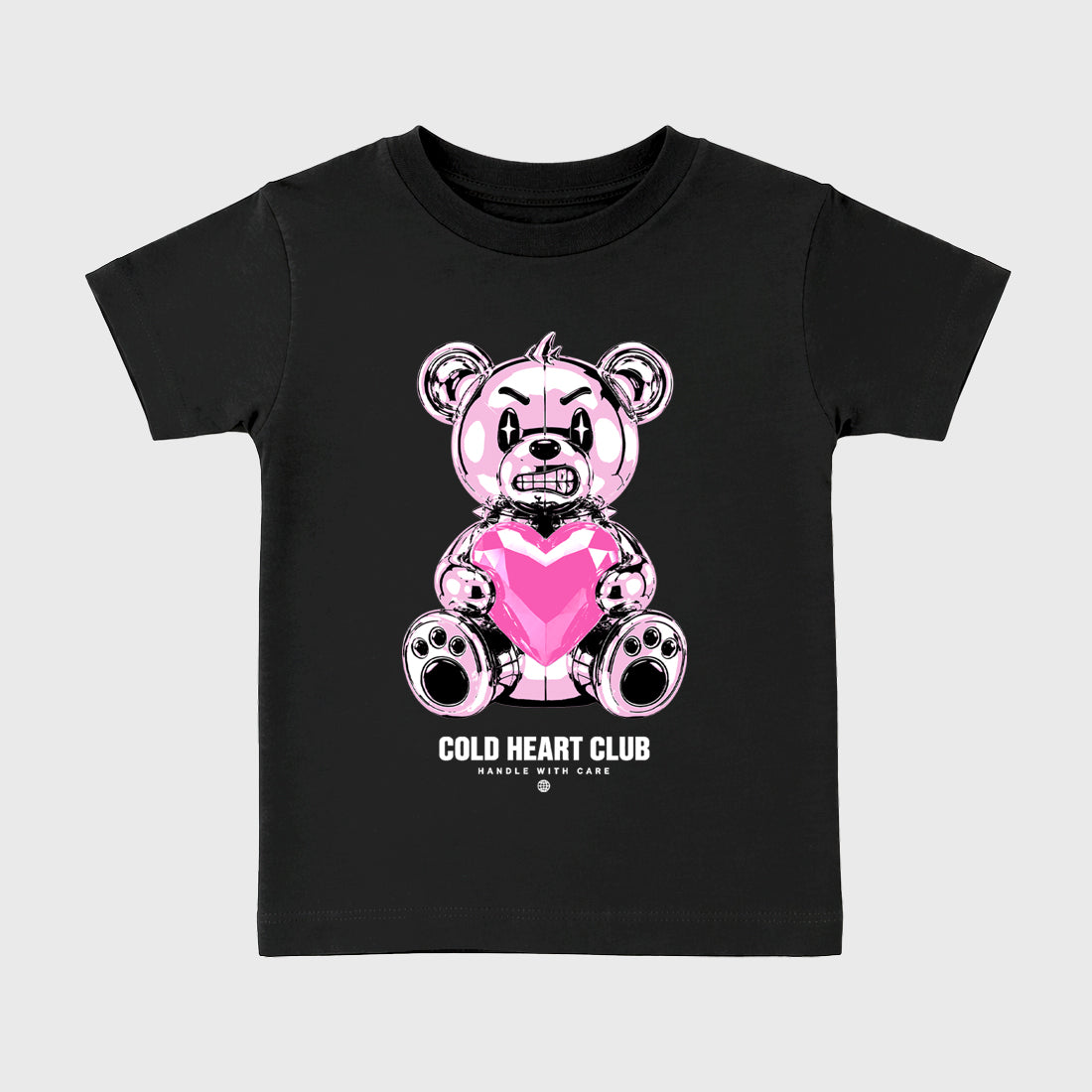 Cold Heart Club Bear Baby & Kids Graphic T-Shirt featuring original artwork designed to match the Air Jordan 6 Playful Pink. Black 2 Kids Graphic Tee.