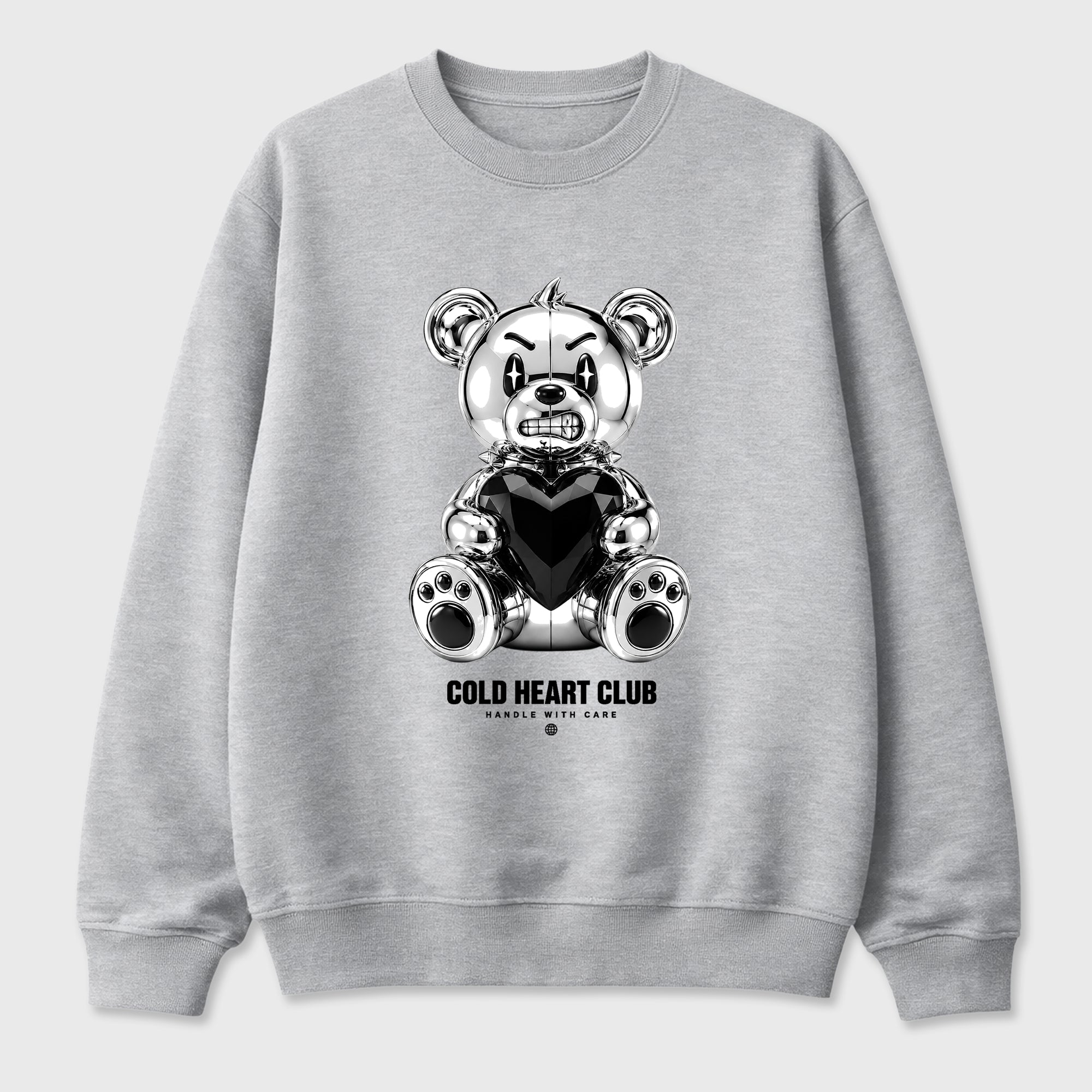 Cold Heart Club Bear Graphic T-Shirt featuring original streetwear artwork designed to match the Air Jordan 8 Chrome. Heather Grey 2 Graphic Tee.