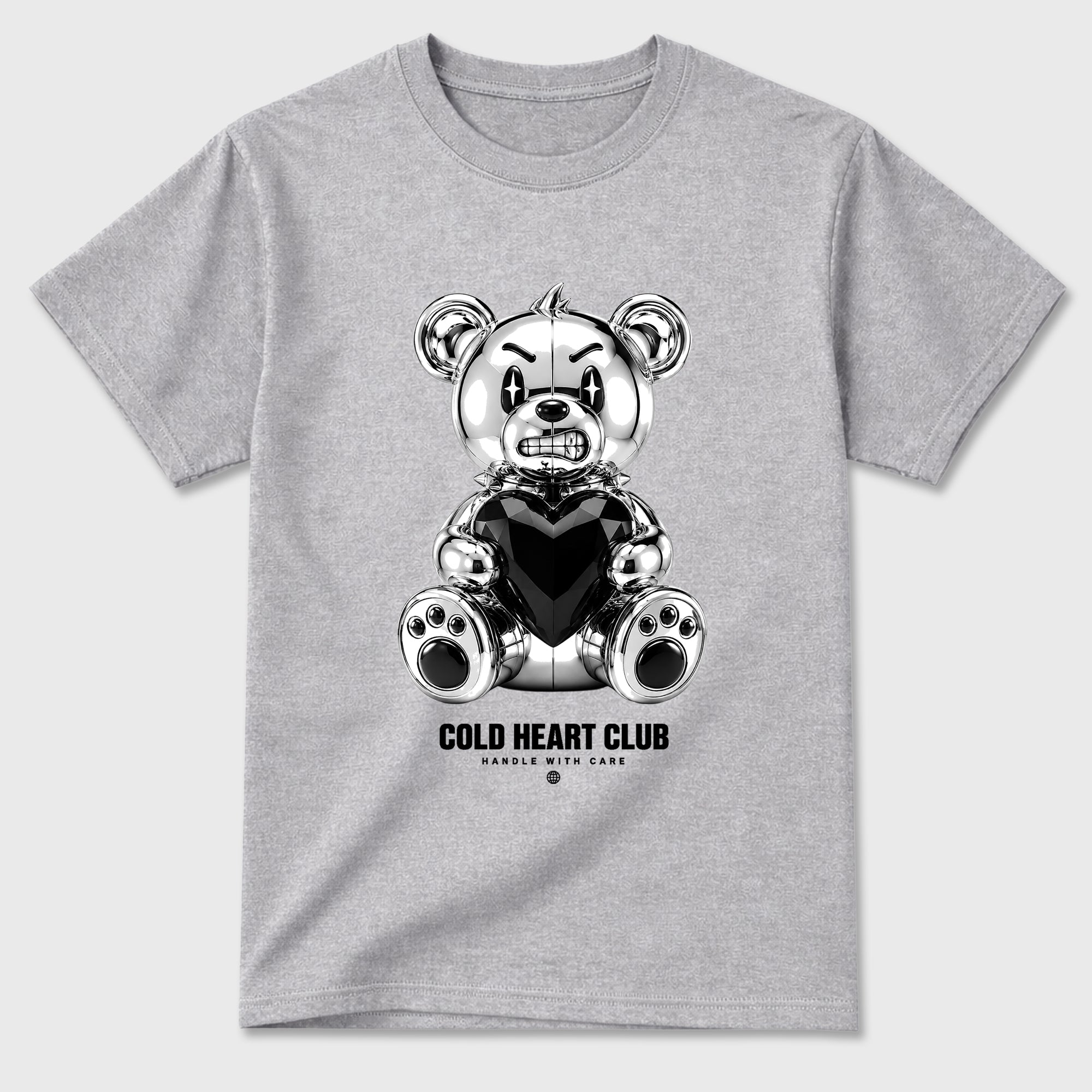 Cold Heart Club Bear Graphic T-Shirt featuring original streetwear artwork designed to match the Air Jordan 8 Chrome. Heather Grey 2 Graphic T-Shirt.