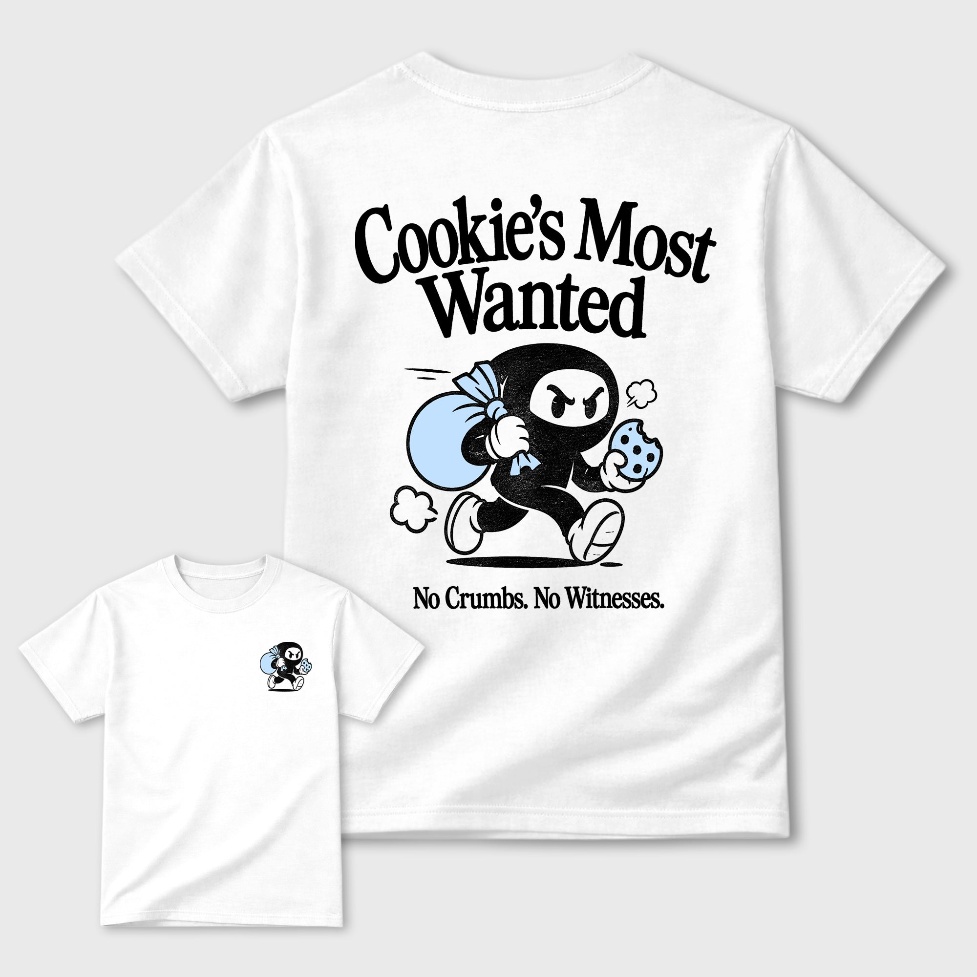 Cookie's Most Wanted Graphic T-Shirt featuring original streetwear artwork designed to match the Air Jordan 6 Cookie and Cream. White Graphic T-Shirt.