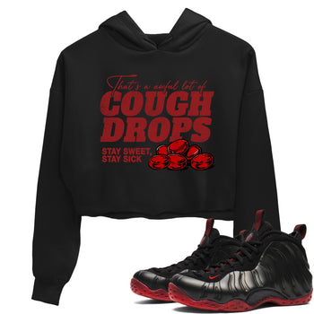 Sneaker match tees – Sneaker Tees To Match Air Foamposite Cough Drop Shoes – Cough Drops Crop T-Shirt Black 1