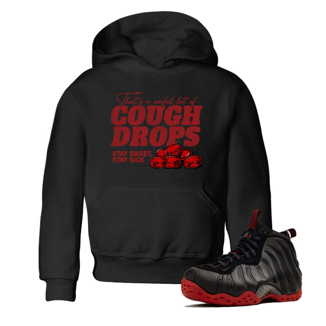 Sneaker match tees – Sneaker Tees To Match Air Foamposite Cough Drop Shoes – Cough Drops Kids T-Shirt Black 1