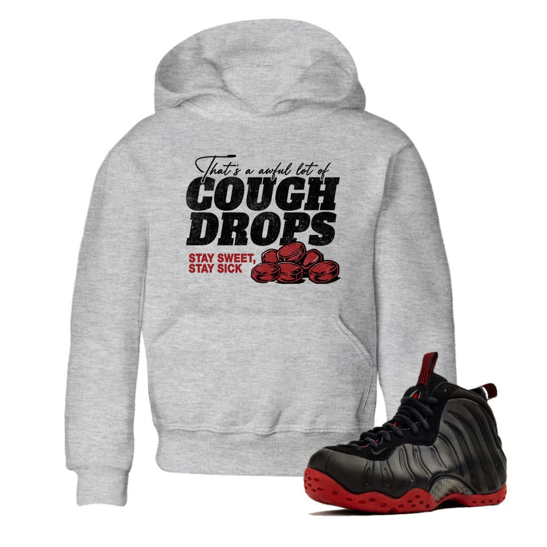 Sneaker match tees – Sneaker Tees To Match Air Foamposite Cough Drop Shoes – Cough Drops Kids T-Shirt Heather Grey 1