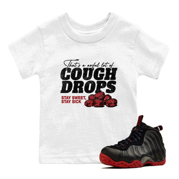 Sneaker match tees – Sneaker Tees To Match Air Foamposite Cough Drop Shoes – Cough Drops Kids T-Shirt White 1