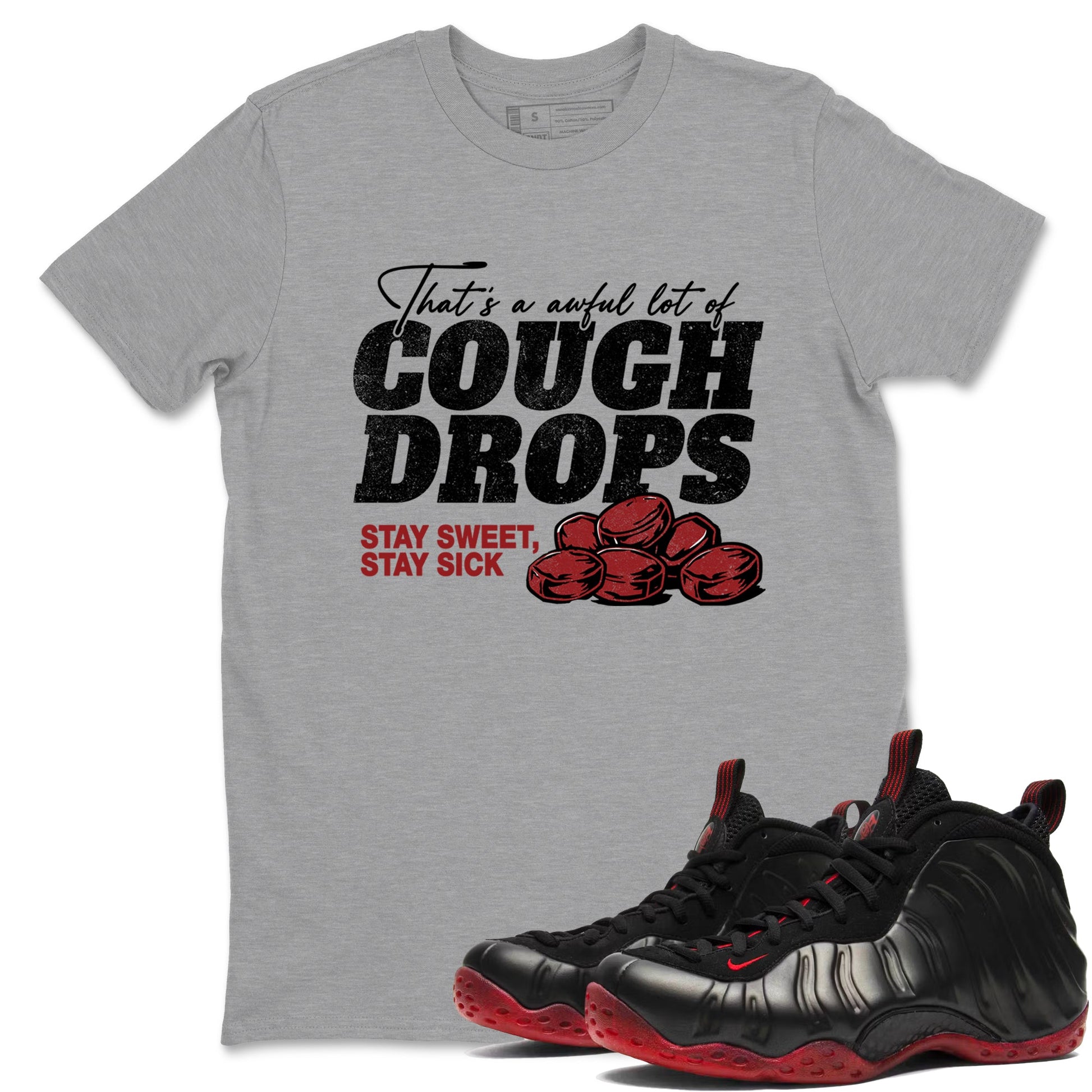 Sneaker match tees – Sneaker Tees To Match Air Foamposite Cough Drop Shoes – Cough Drops Tee Heather Grey 1