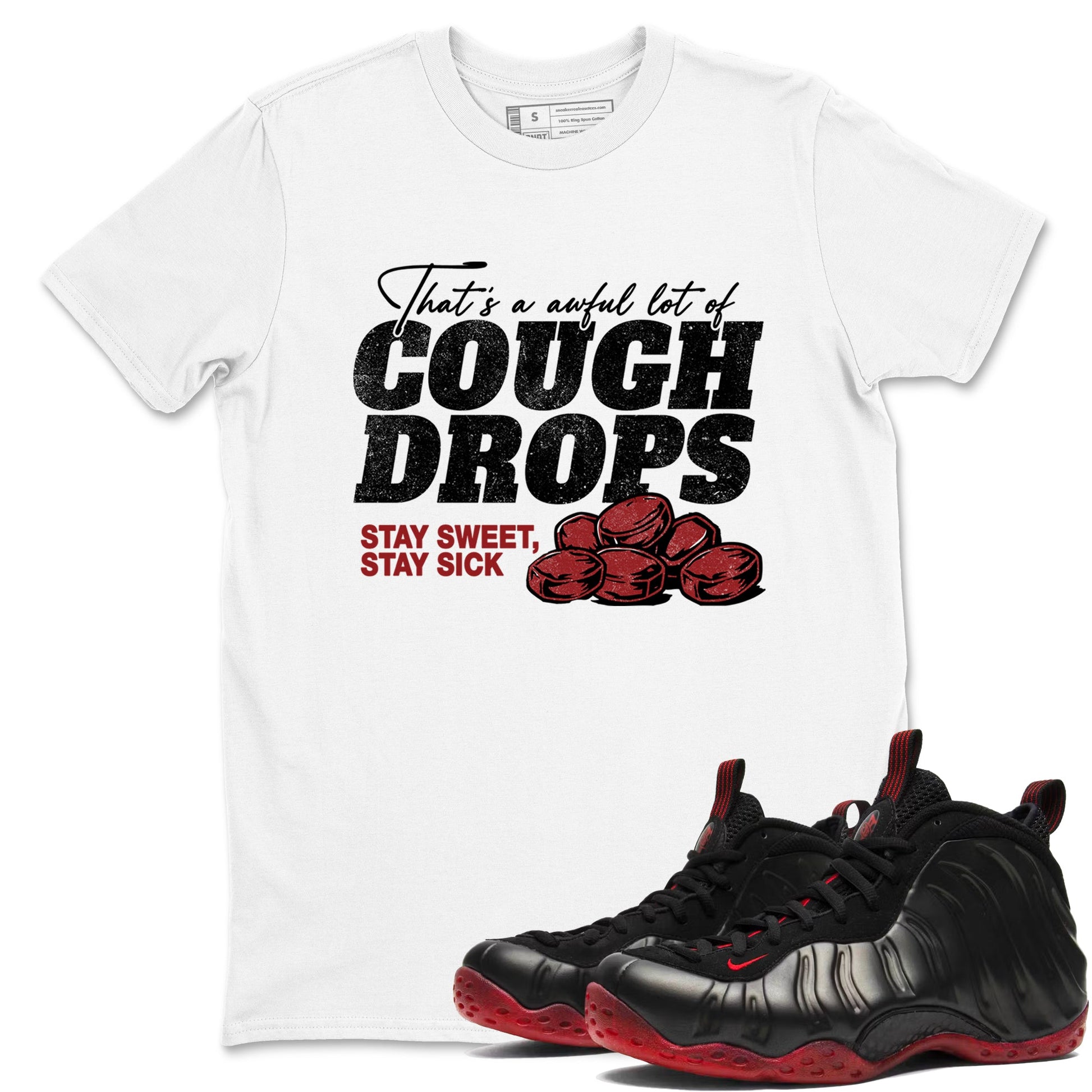 Sneaker match tees – Sneaker Tees To Match Air Foamposite Cough Drop Shoes – Cough Drops Tee White 1