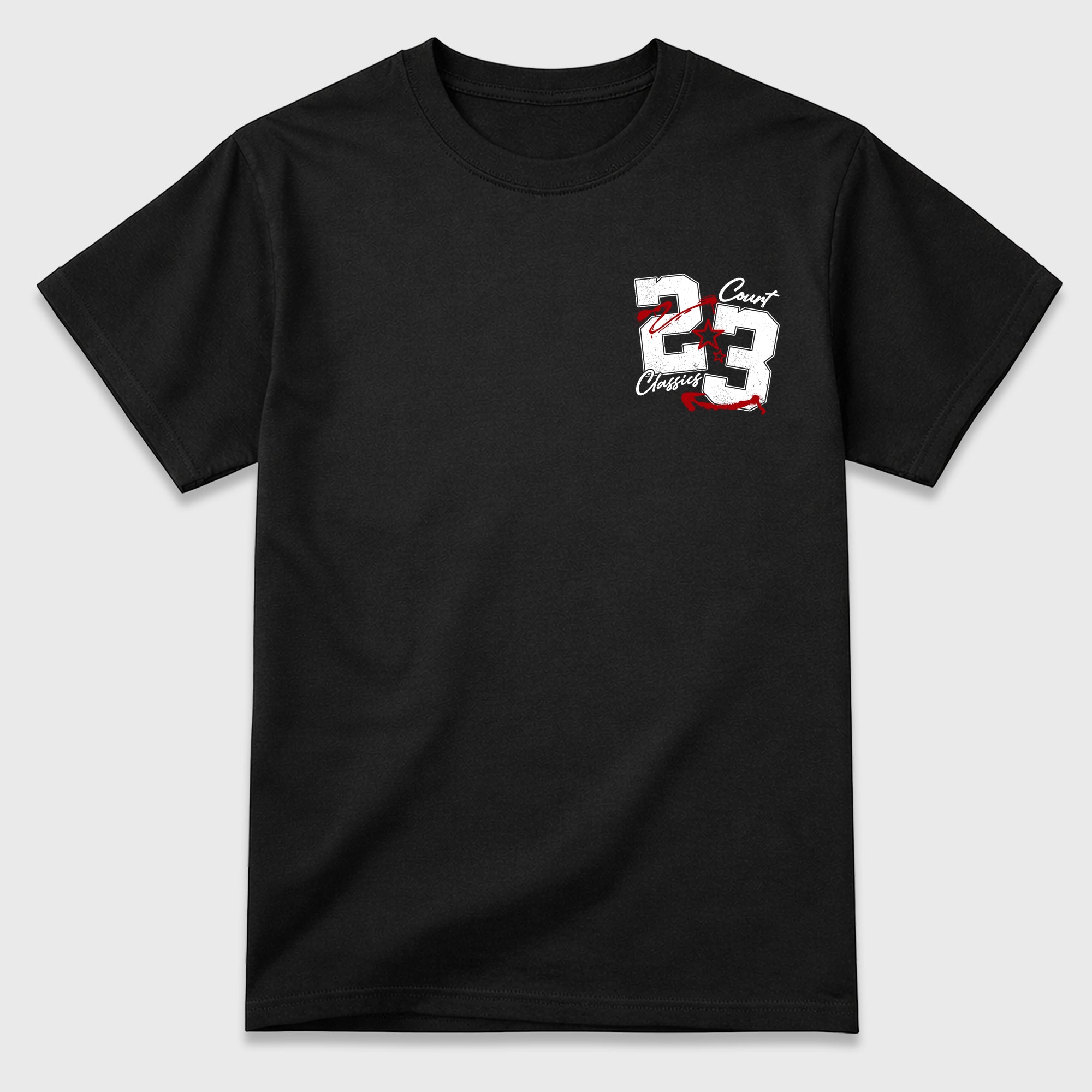Court Classics Black Graphic T-Shirt - 3, sneaker matching shirt designed to pair with Air Jordan 9 Retro Space Jam sneakers for a coordinated streetwear outfit.