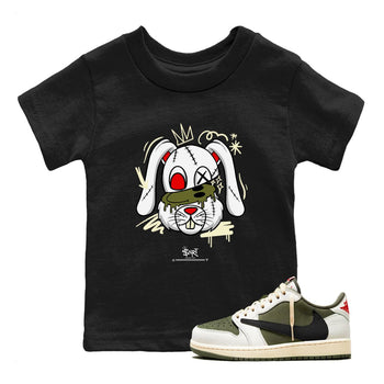 1s Travis Scott Medium Olive shirts to match jordans Crazy Bunny sneaker match tees Air Jordan 1 Travis Scott Medium Olive SNRT Sneaker Tees streetwear brand Baby and Youth Black 1 cotton tee