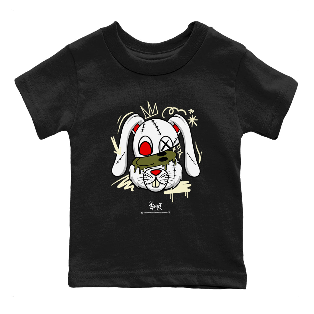 1s Travis Scott Medium Olive shirts to match jordans Crazy Bunny sneaker match tees Air Jordan 1 Travis Scott Medium Olive SNRT Sneaker Tees streetwear brand Baby and Youth Black 2 cotton tee