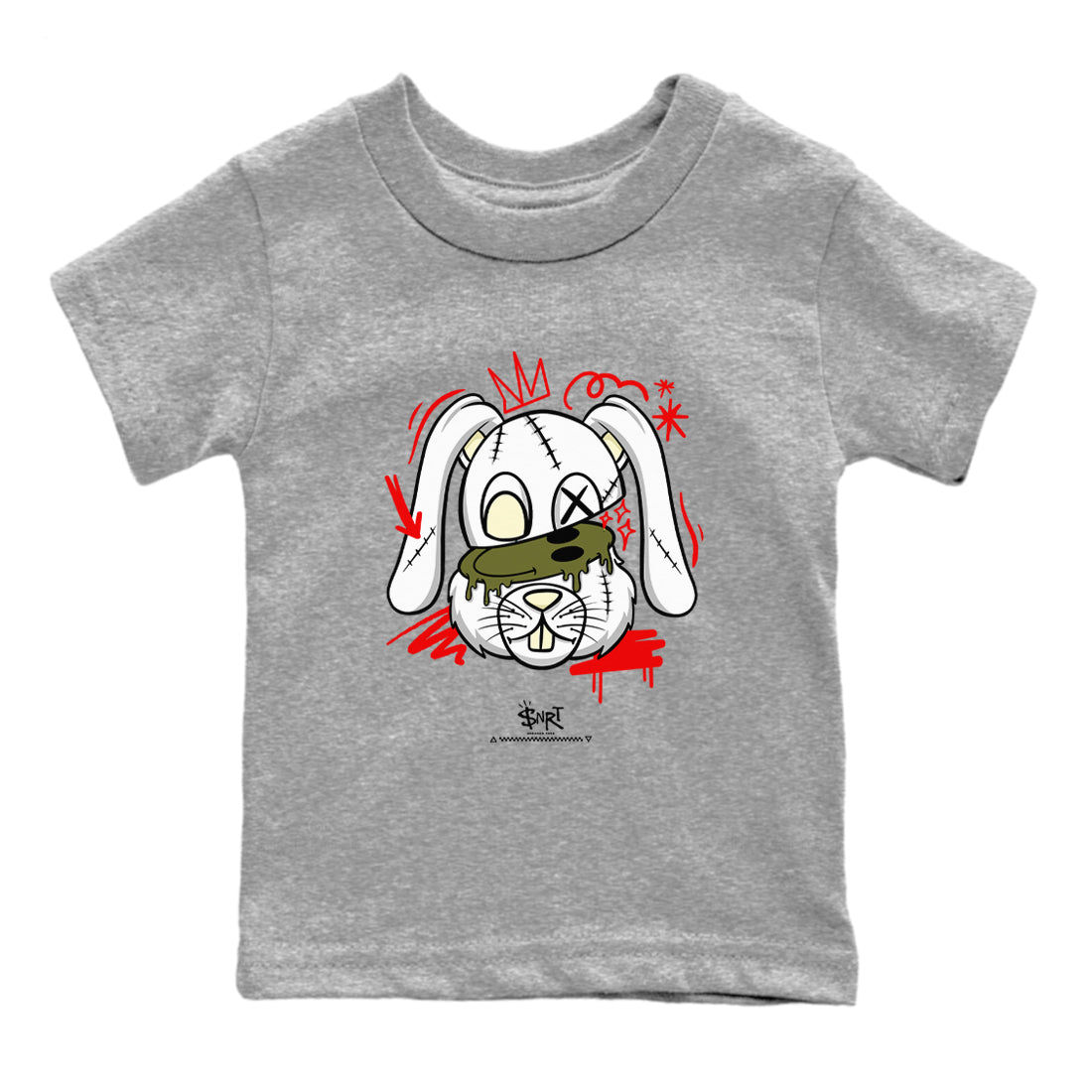 1s Travis Scott Medium Olive shirts to match jordans Crazy Bunny sneaker match tees Air Jordan 1 Travis Scott Medium Olive SNRT Sneaker Tees streetwear brand Baby and Youth Heather Grey 2 cotton tee