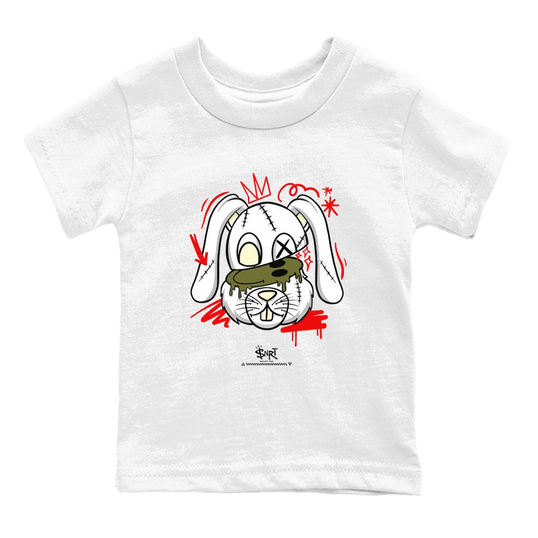 1s Travis Scott Medium Olive shirts to match jordans Crazy Bunny sneaker match tees Air Jordan 1 Travis Scott Medium Olive SNRT Sneaker Tees streetwear brand Baby and Youth White 2 cotton tee